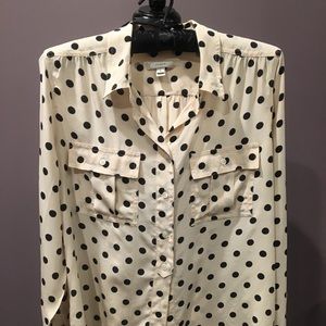 J Crew Silk Cream & Black Polka Dot Blouse